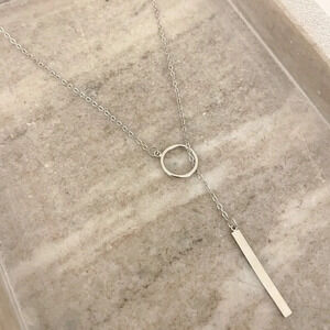 925 Sterling Silver Lariat Necklace Circle & Bar Drop Necklace Minimalist Chain